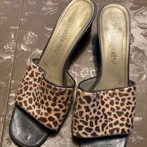 Vintage Yves Saint Laurent Mule Heels Leopard Pattern  10M
